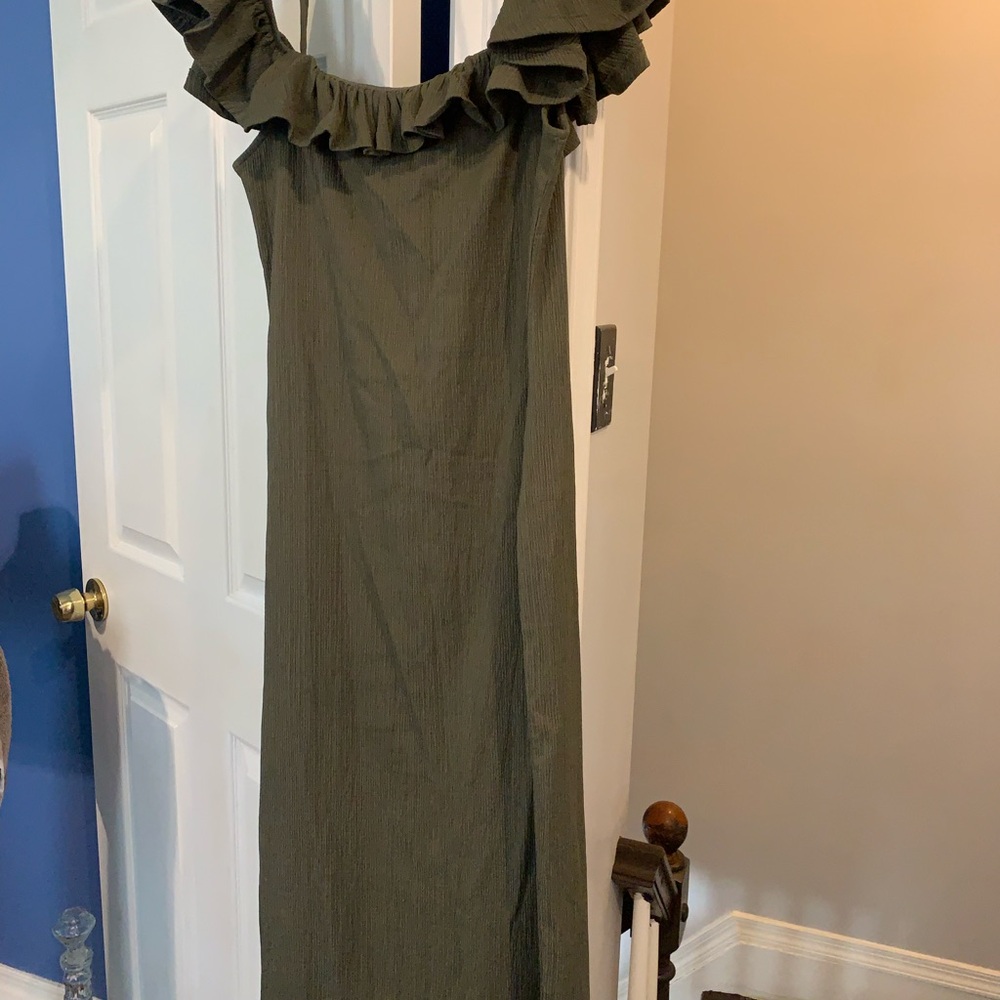 Olive Green Ruffled Maxi Dress